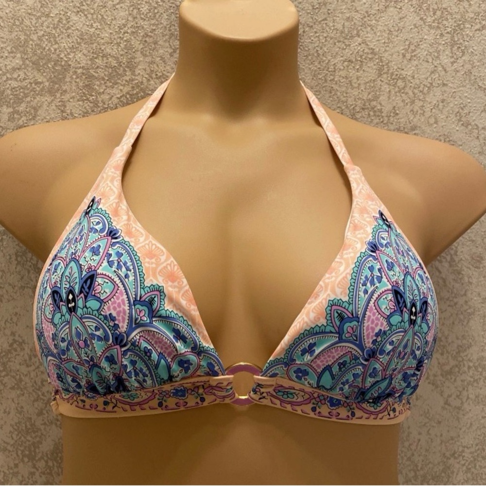 Victoria's Secret Peach and Blue Paisley.     O-ring Bikini Top
